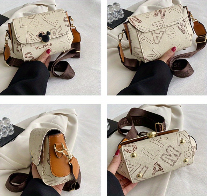 Vintage Letter Print Crossbody Bag, PU Leather Shoulder Bag With Mini Round  Coin Purse, Perfect Sling Bag For Daily Use