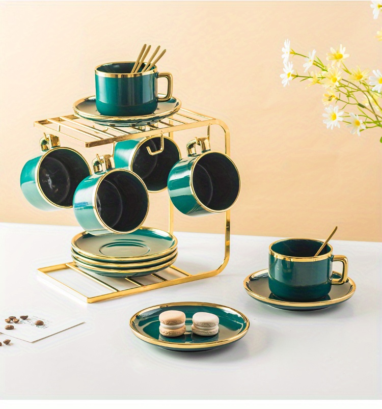  Elegante taza de café en relieve de flamenco para parejas,  juego de tazas de café de cerámica con tapa, cuchara y bandeja, taza de  agua verde para café, té, leche, divertidos
