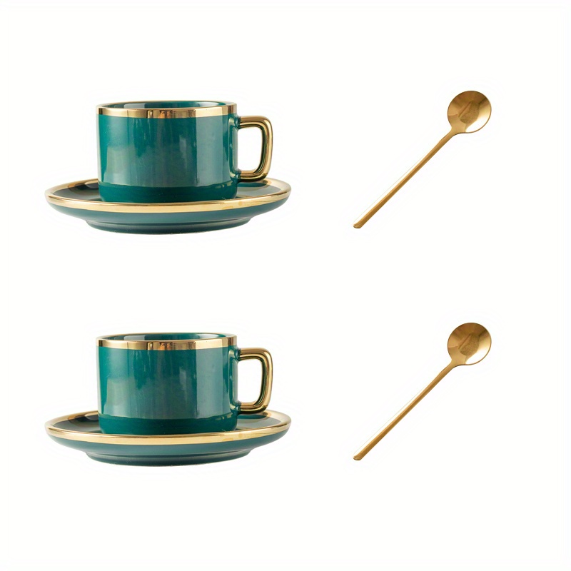  NA - Juego de tazas de café y platos de cerámica europeos, taza  de café con leche, color azul brillante y elegante : Hogar y Cocina