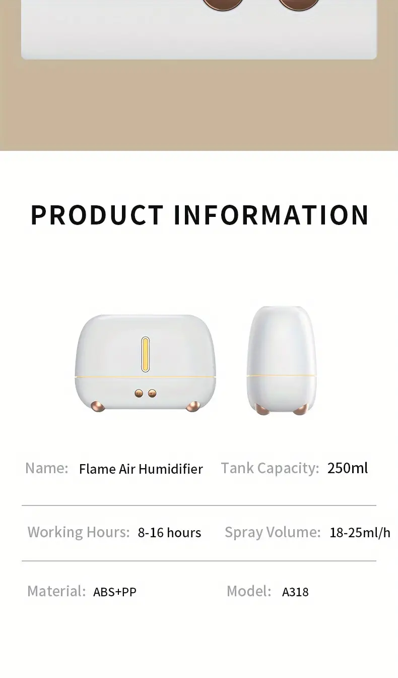 1pc colorful flame humidifier with night lights aroma diffuser air purifier and  oil machine details 9