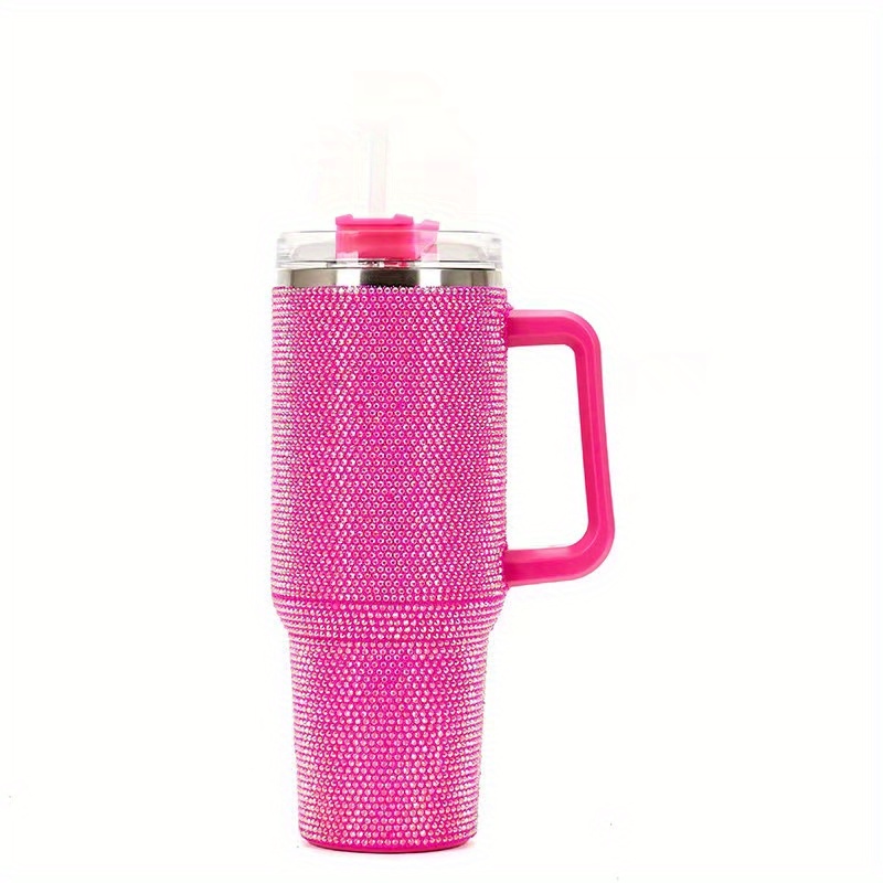 1pc 40oz Bling Stainless Steel Insulated Water Bottle With Straw