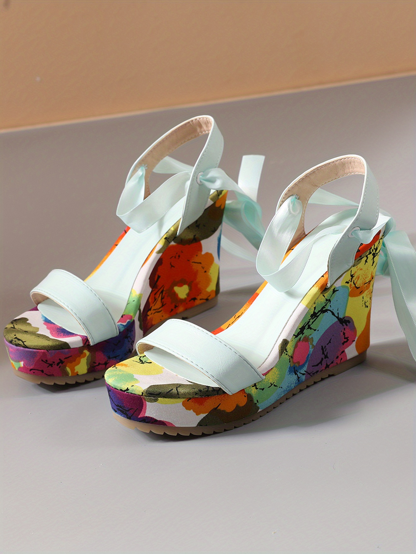 Women's Floral Pattern Wedge Sandals, Lace Design Wedge Sandals, Fashion &  Vacation Summer Shoes