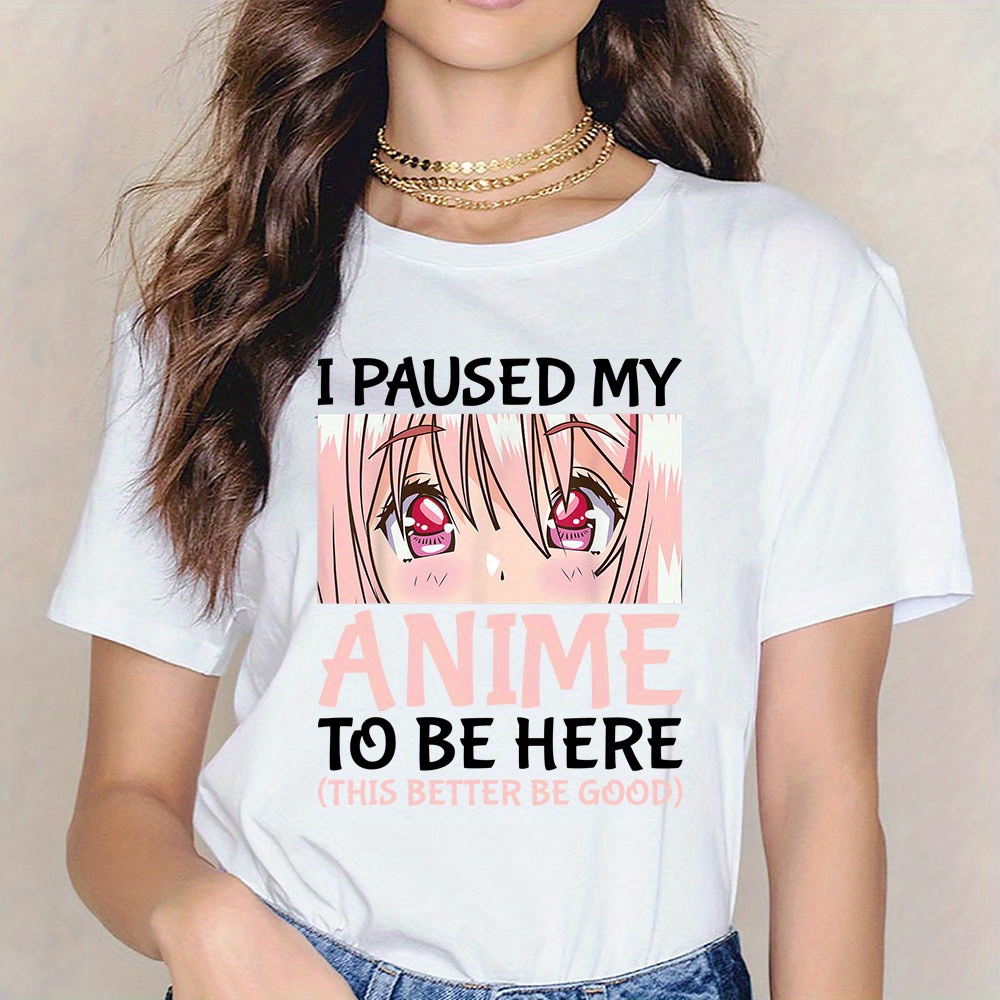 Anime Print Crew Neck T-Shirt, Topo de Manga Curta Fofo para Primavera e  Verão, Vestuário Feminino - Temu Portugal