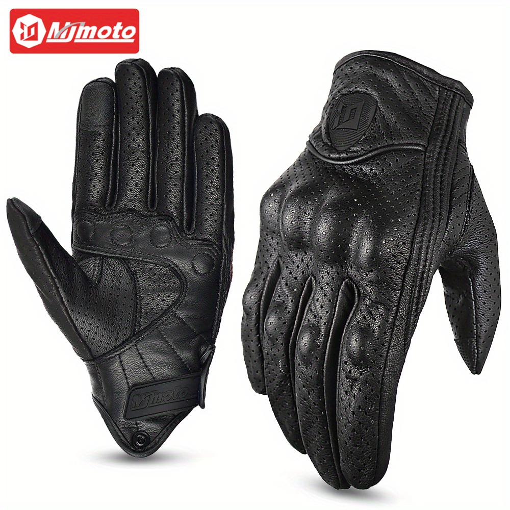 Mjmoto Summer Motorcycle Gloves Leather Hole Men Motorbike Riding Gloves  Touch Screen Breathable Motocross Anti Fall Black Protector, 24/7 Customer  Service