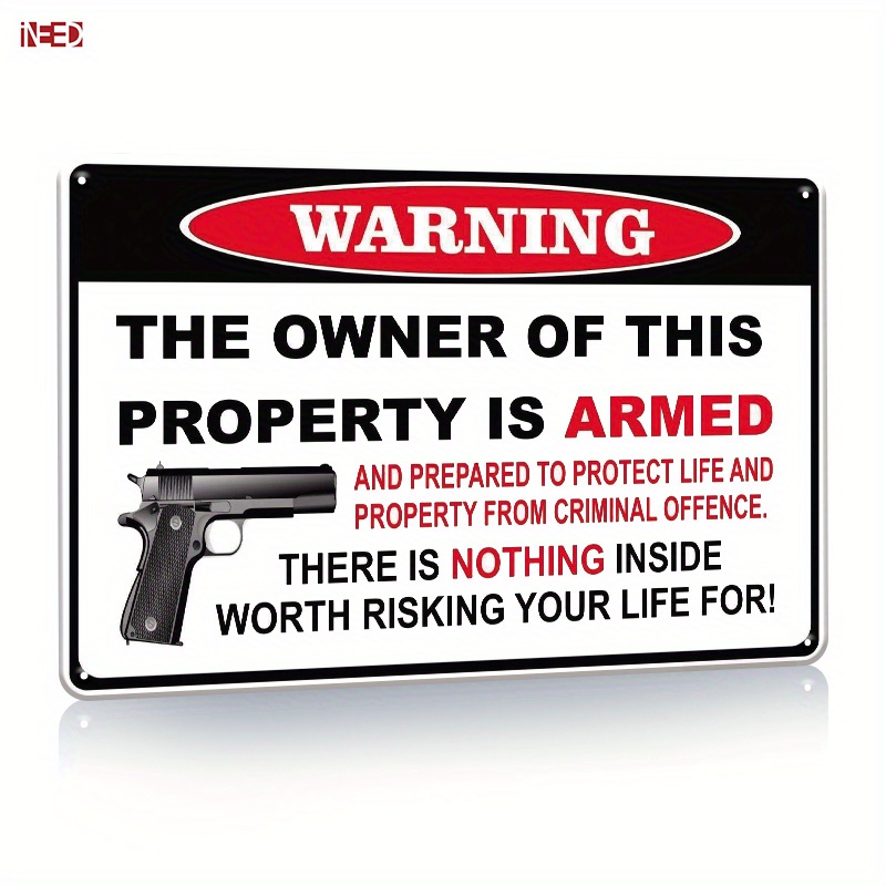 Warning Signs Property Gun Owner Property Armed Tin Sign - Temu