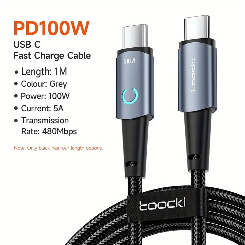 Câble USB Toocki PD 100W Type C Vers Type C Câble Chargeur - Temu Canada