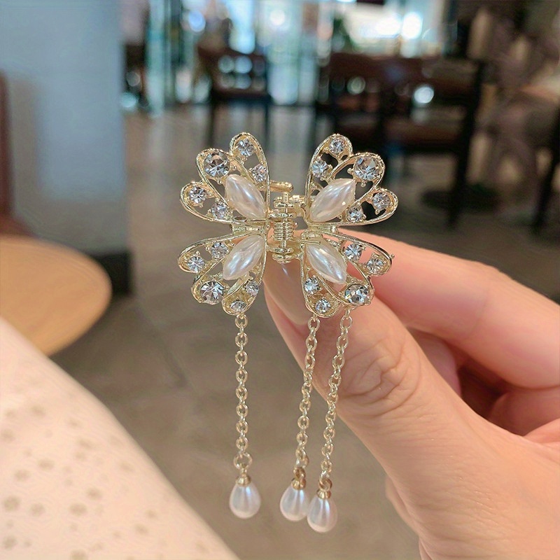 Rhinestone Butterfly Hair Claw With Tassel - Elegant Metal Enamel Flower  Hair Clips For Women's Hair Accessories - Temu