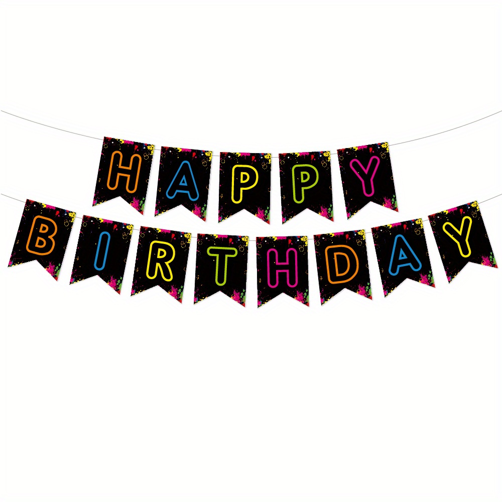 Glow In The Dark Happy Birthday Banner And Cupcake Topper Set