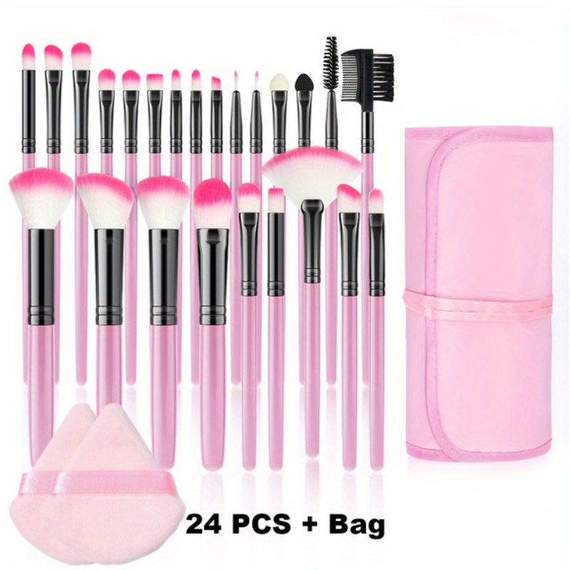 24 Pcs Hot Pink Makeup Brushes Set, Professional Brush Kit for Powder  Foundation, Eyeshadow, Eyeliner, Lip, with Cosmetic Pouch Bag