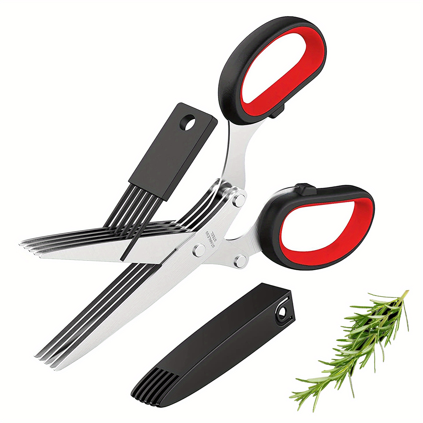 Herb Scissors With 5 Blades And Cover, Cool Kitchen Gadgets Cutter, Chopper  And Mincer, Sharp Heavy Duty Shears For Cutting, Shredding And Cooking  Fresh Garden Herbs - Temu