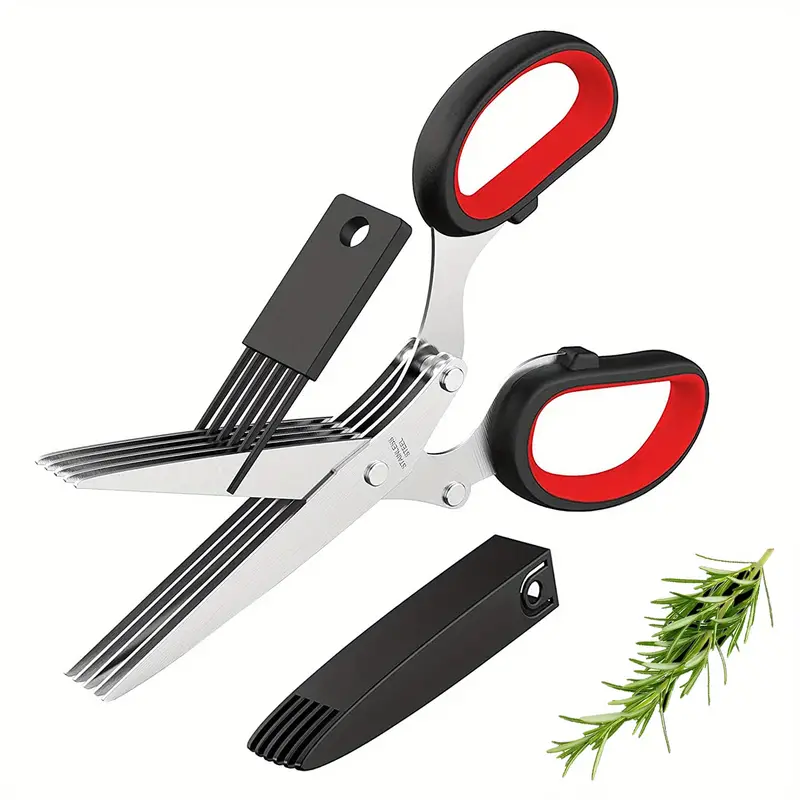 Herb Scissors With 5 Blades And Cover Cool Kitchen Gadgets - Temu