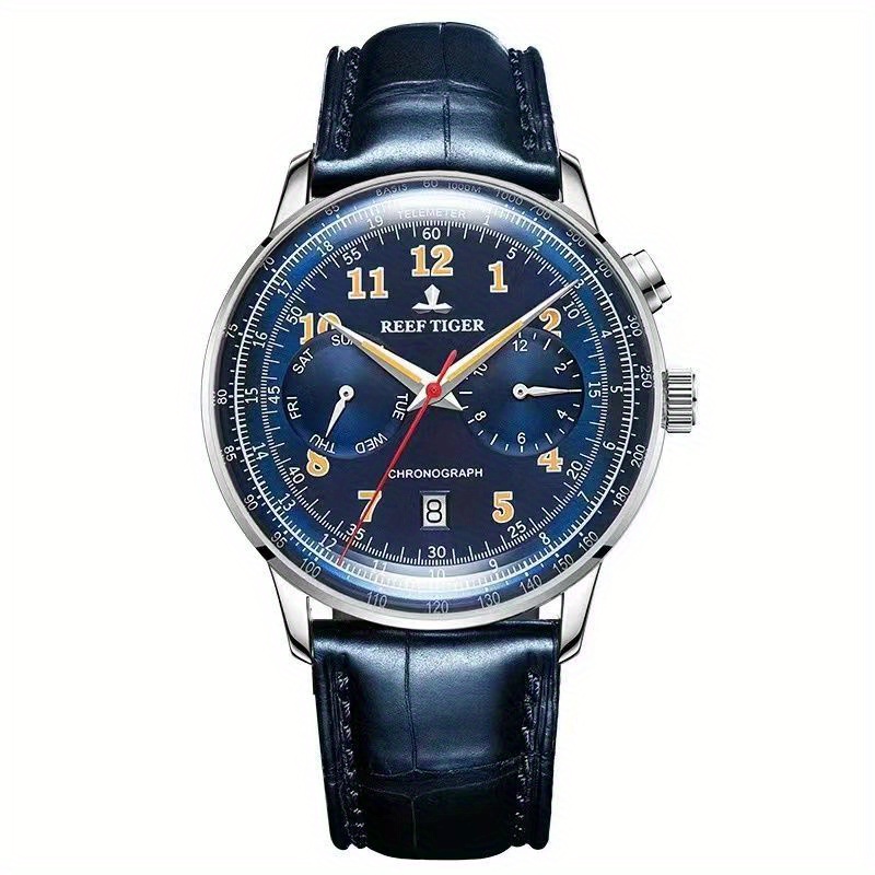 Montre Homme Tavan Ensign - Quartz Japonais, Cadran Noir, Bracelet Cuir - Choix Lunette (Noir/Bleu/Rouge) - Neuf Avec Étiquettes