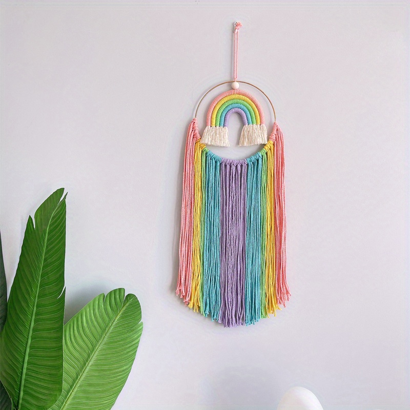 Brighten Up Your Kids Room with this Colorful Tassel Rainbow Wall Hanging Decor!