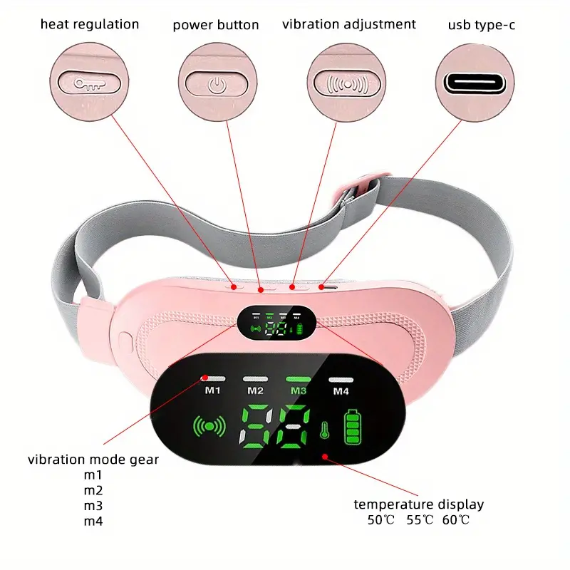 1pc ladies portable cordless heating pad dysmenorrhea relief electric waist belt device with 3 heat levels 4 massage modes fast heating relief for abs back belly pain in women girls details 6