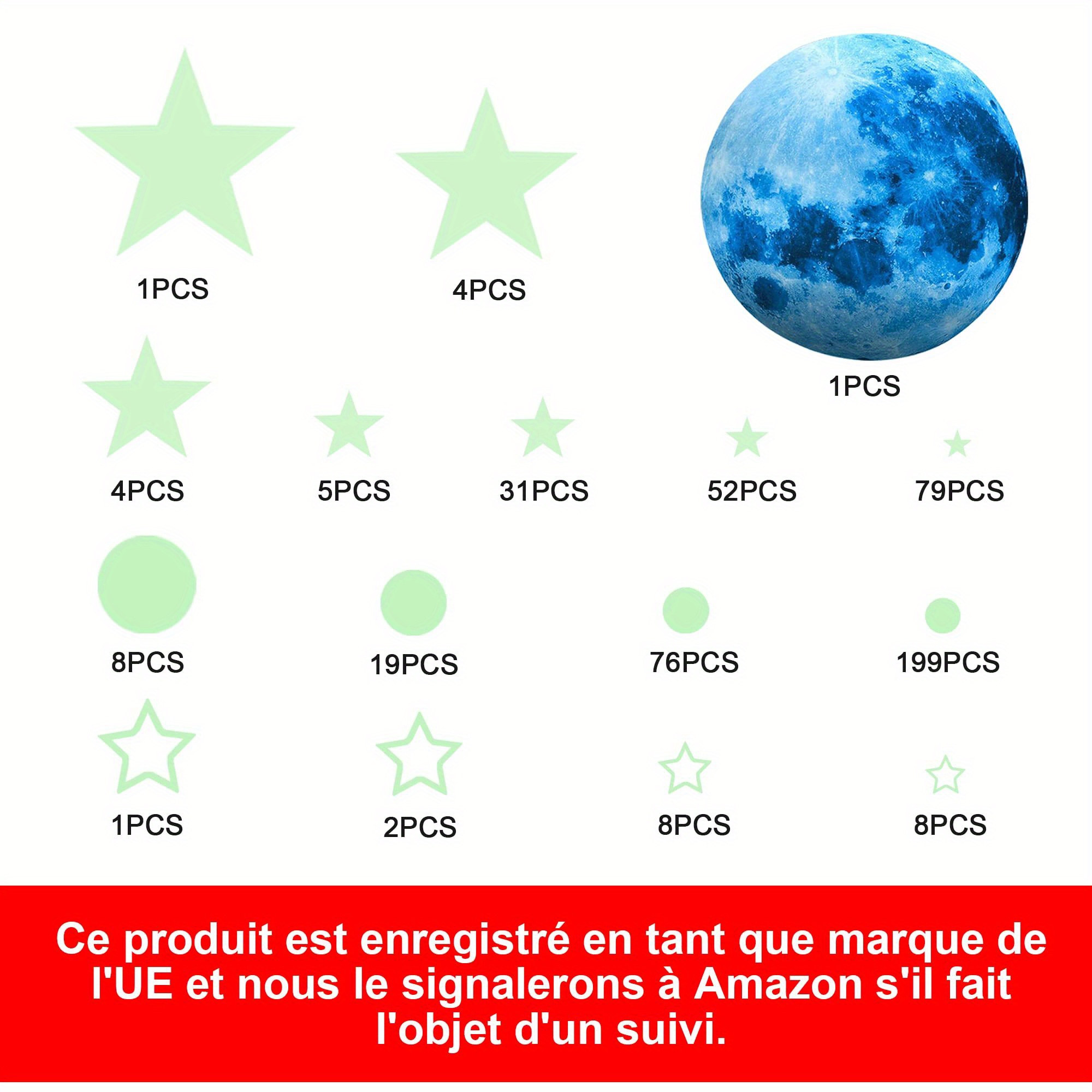 Noa Home Deco Luminoso Pegatinas,435 Piezas,pared Luna Estrellas Puntos  Pegatinas Para Niños,pegatinas Fluorescentes Para la Decoración del Techo  De