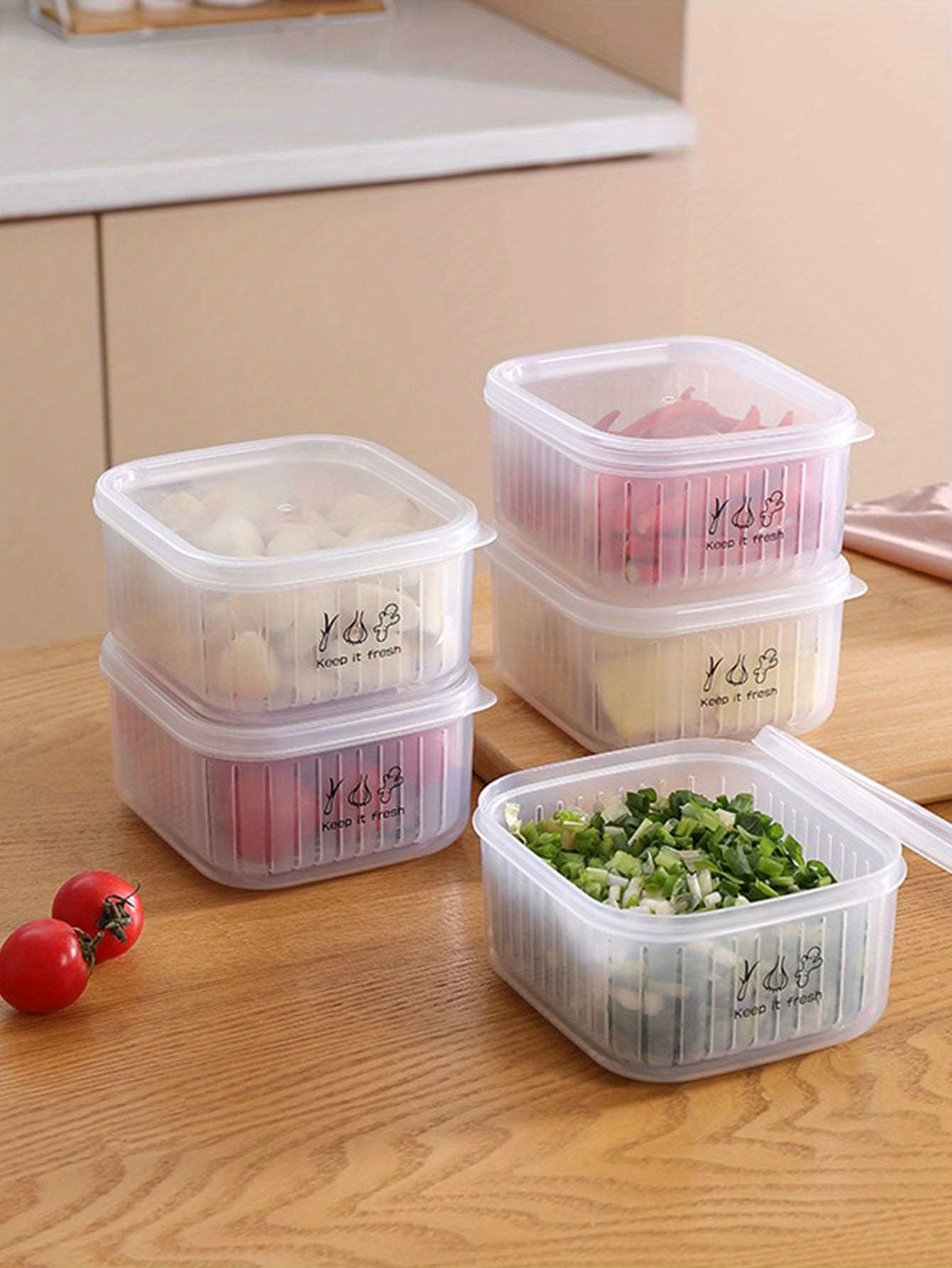 Fridge Storage Box Refrigerator Fresh Vegetable Fruit Boxes Drain Basket Storage  Containers With Lid Kitchen Tools