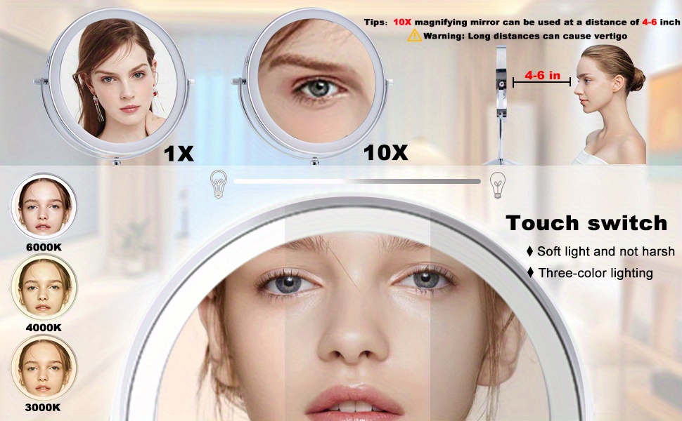1x/10x Specchio per Trucco LED con Luci, 8 Specchio Cosmetico