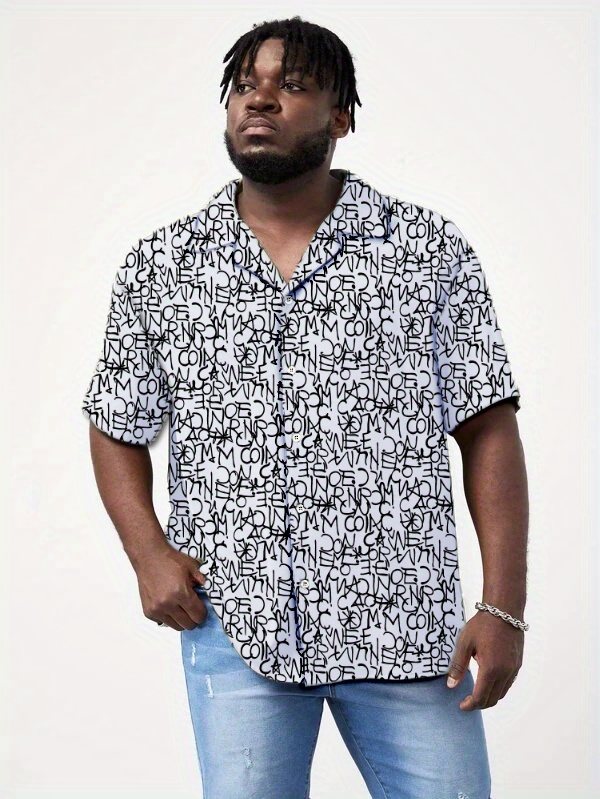 Plus Size Men's Full body Alphabets Graphic Print Shirt - Temu