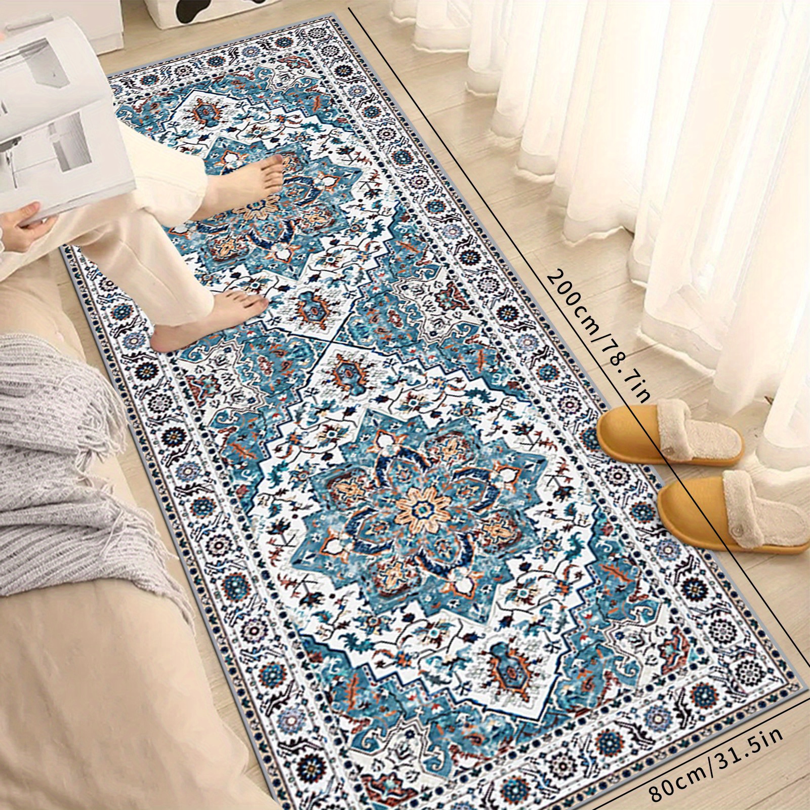 Boho Tribal Area Rug, Persian Washable Bedroom Rug, Vintage Boho Runner Rug,  Bedside Rug, Machine Washable, Soft Non Slip Non-shedding Kitchen Mat,  Indoor Accent Entry Carpet For Living Dining Playroom Nursery Camper, 