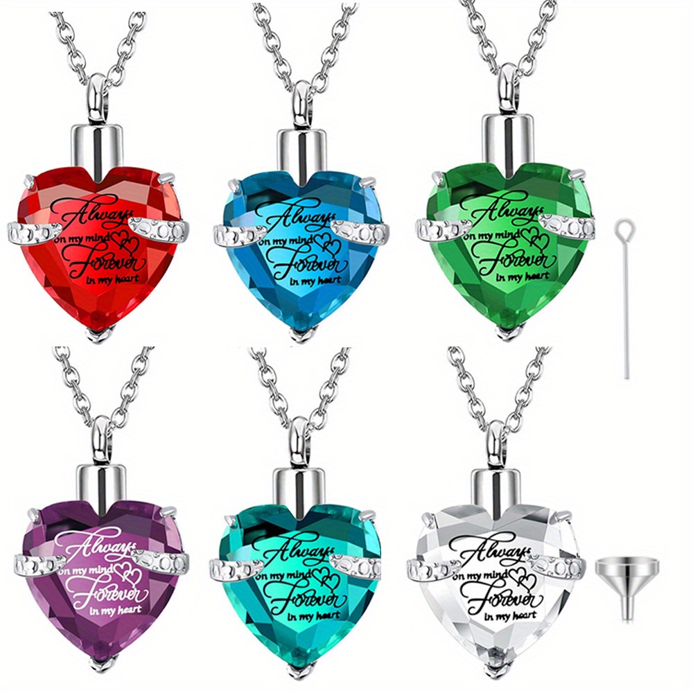 Birthstone Heart Pendant Cremation Urn Necklace Ashes - Temu