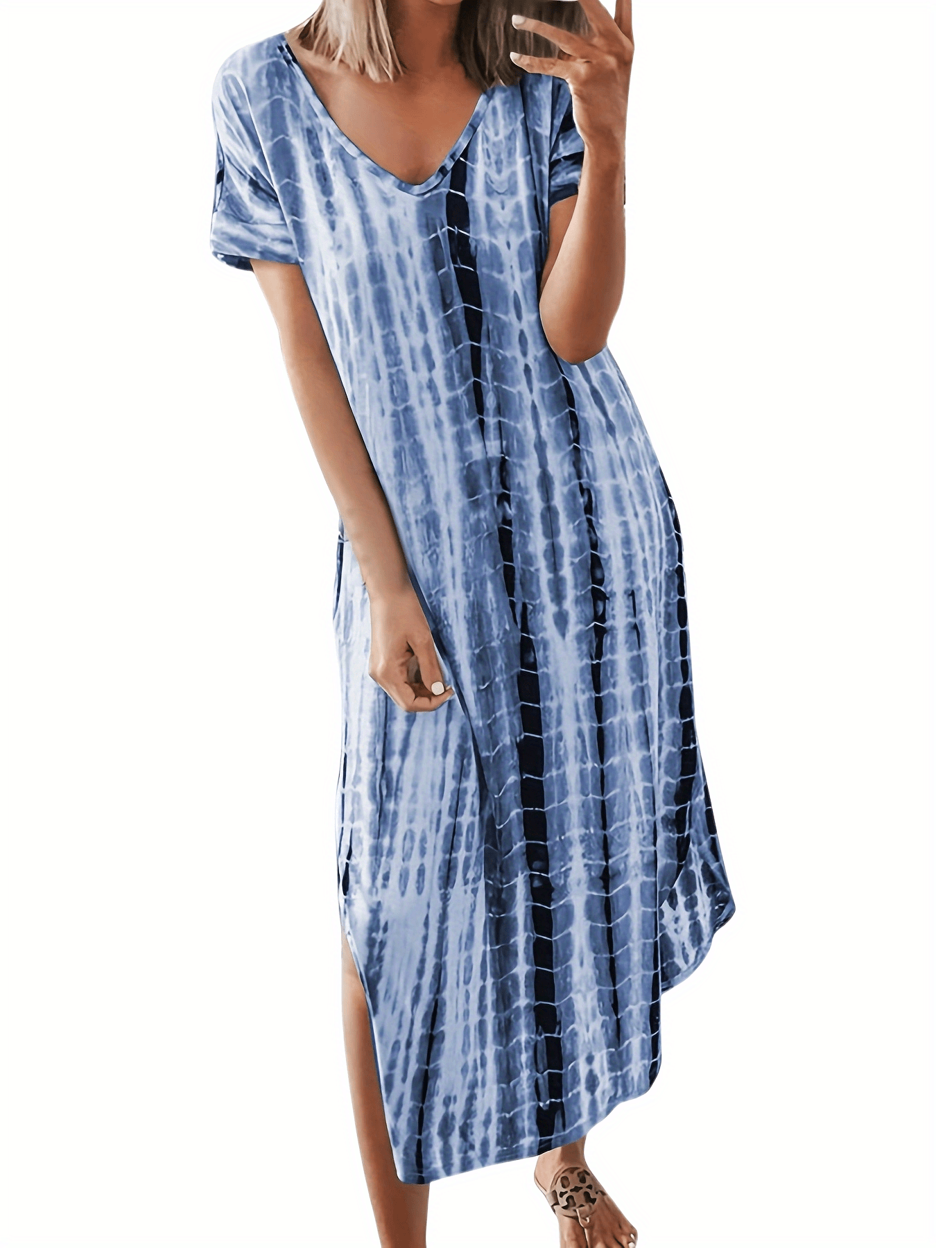 AMZ PLUS Women's Tie Dye Boho Sundress - Sleeveless, Plus Size, Casual Summer Dress, Black