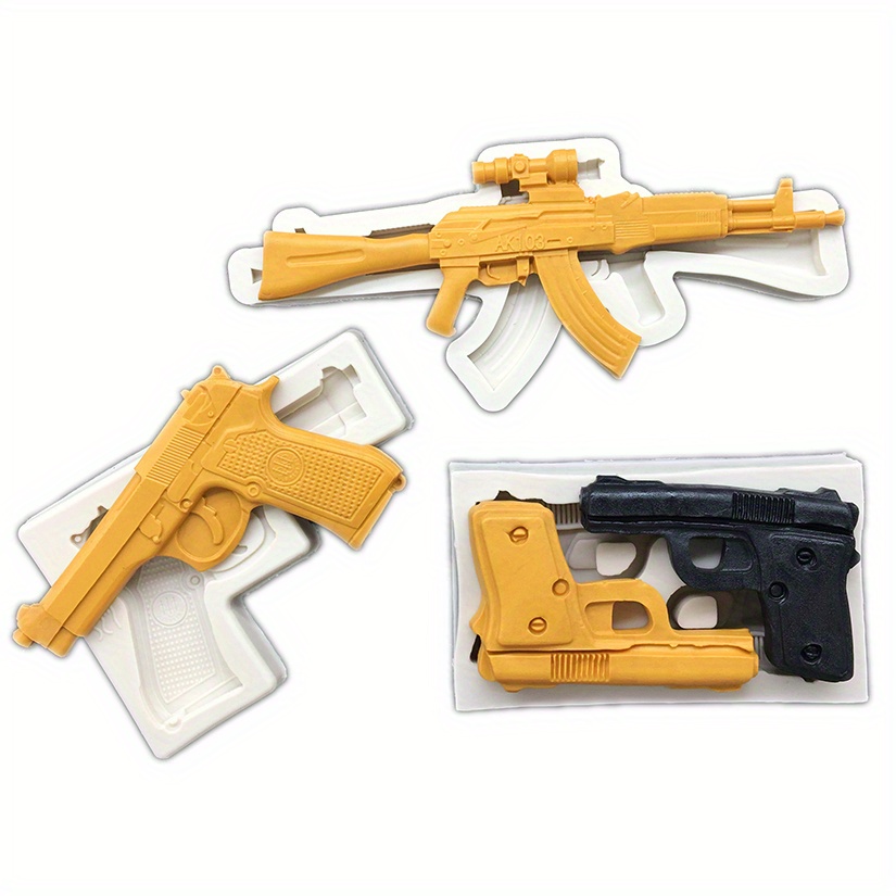 1pc gun bullet chocolate mold 3d silicone mold pistol ak rifle candy mold fondant mold baking tools kitchen gadgets kitchen accessories details 3