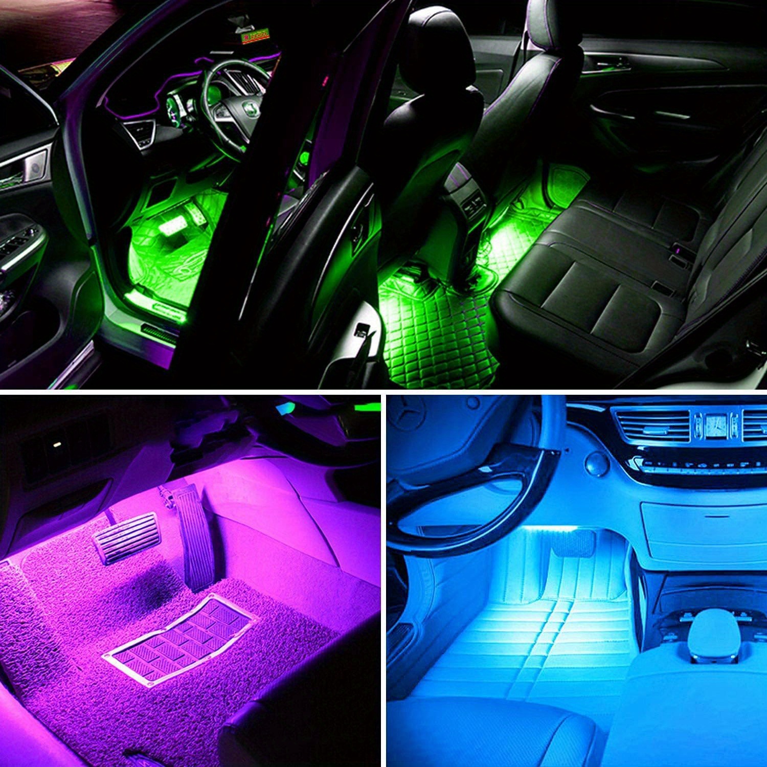 TABEN Kit di luce ambientale per auto RGB interno 4 pezzi 48 LED APP  Controller + telecomando RF sincronizzazione con musica Suono Funzione di  memoria attiva Illuminazione auto con caricatore per auto 