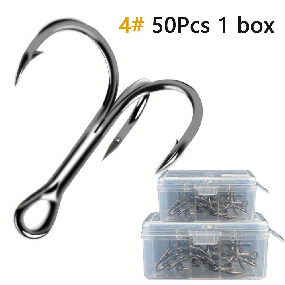 Image of 50pc/lot High Carbon Steel Treble Hooks For Fishing - 1/2/4/6/8/10/12/14# - Strong And Durable Fishing Tackle
