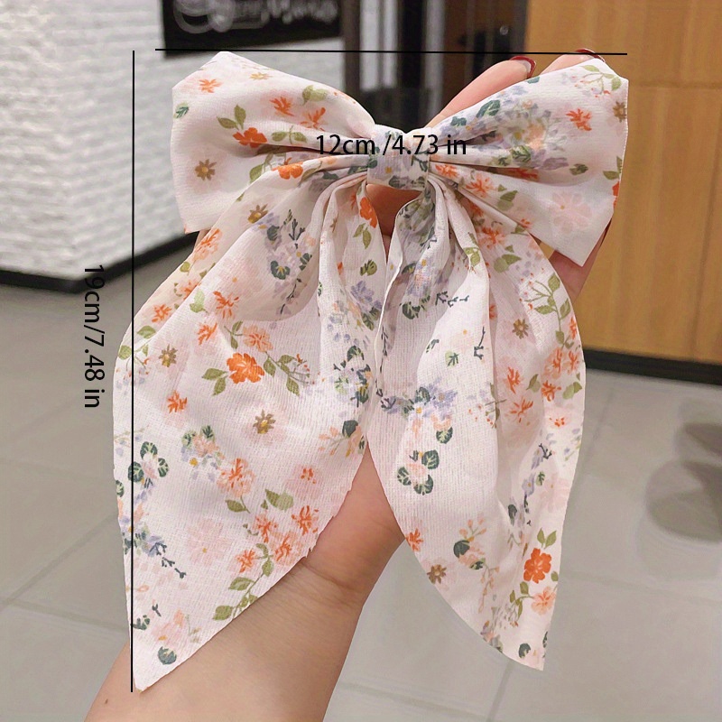 Plaid Floral Print Hair Clips Big Bow Clips For Hair