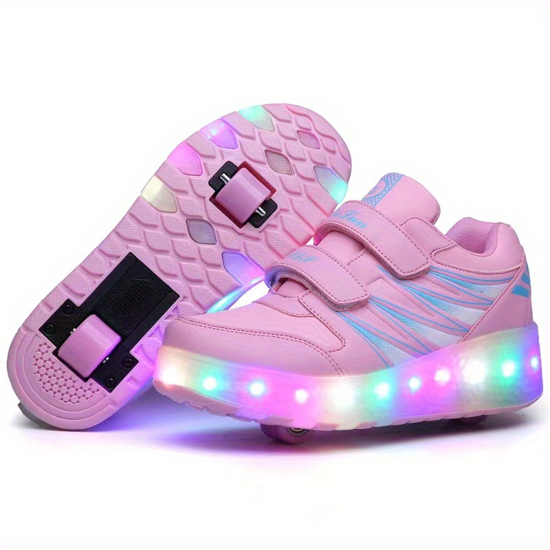 Zapatos De Ruedas Luminosos LED De Moda Para Ni os Y Ni as Zapatillas De Deporte De Dos Ruedas Con Cierre De Gancho Y Bucle Para Ni os Y Adolescentes Al Aire Libre