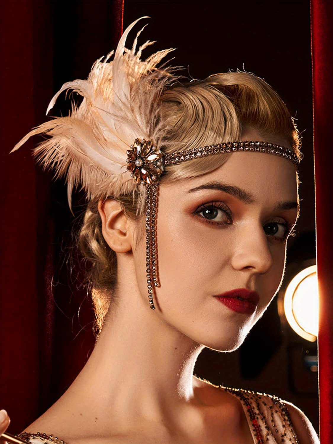 Bandeau de plumes blanches des années 1920 Vintage des années 20 avec  cristal pour femme Années 1920 Flapper Headpiece Accessoires pour cheveux  pour Cosplay Costume Party Halloween 