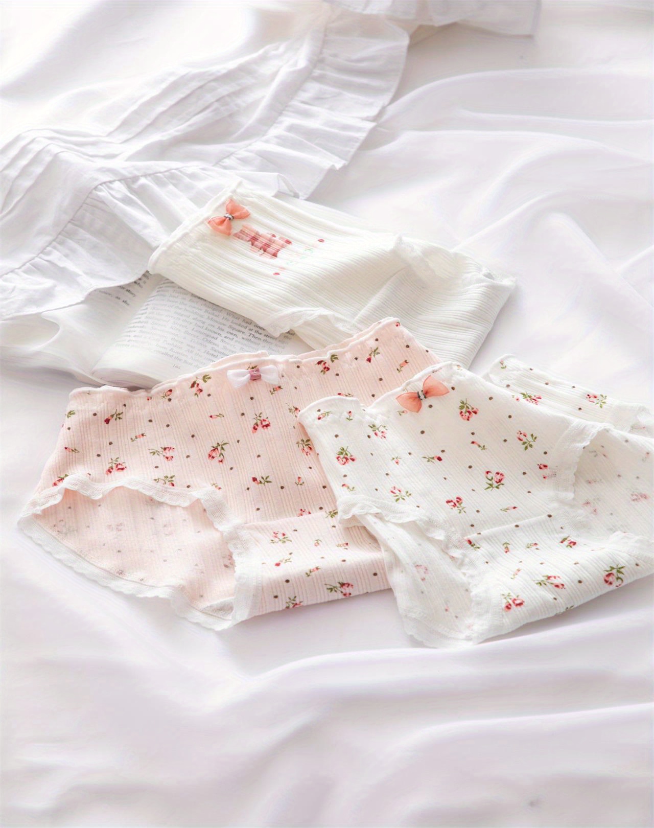 Girls Triangle Panties Floral Print Lace Decor Elastic Waist - Temu