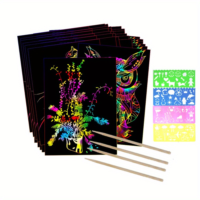 Scratch Art Paper Set, 30 Piece Rainbow Magic Scratch Paper Craft