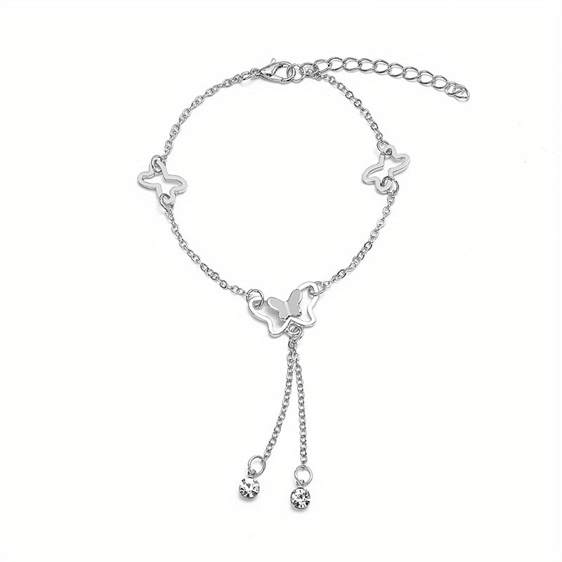 Ajfkkfj Women's Korean Plated Sparkling Rhinestone Chain Link Ankle Bracelet - Elegant Casual Attire For Parties Weddings Daily Gift