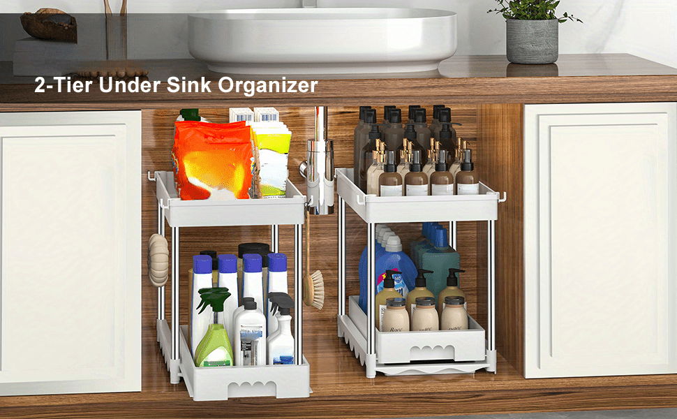 2 Packs Large Capacity Under Sink Organizers And Storage, Slide