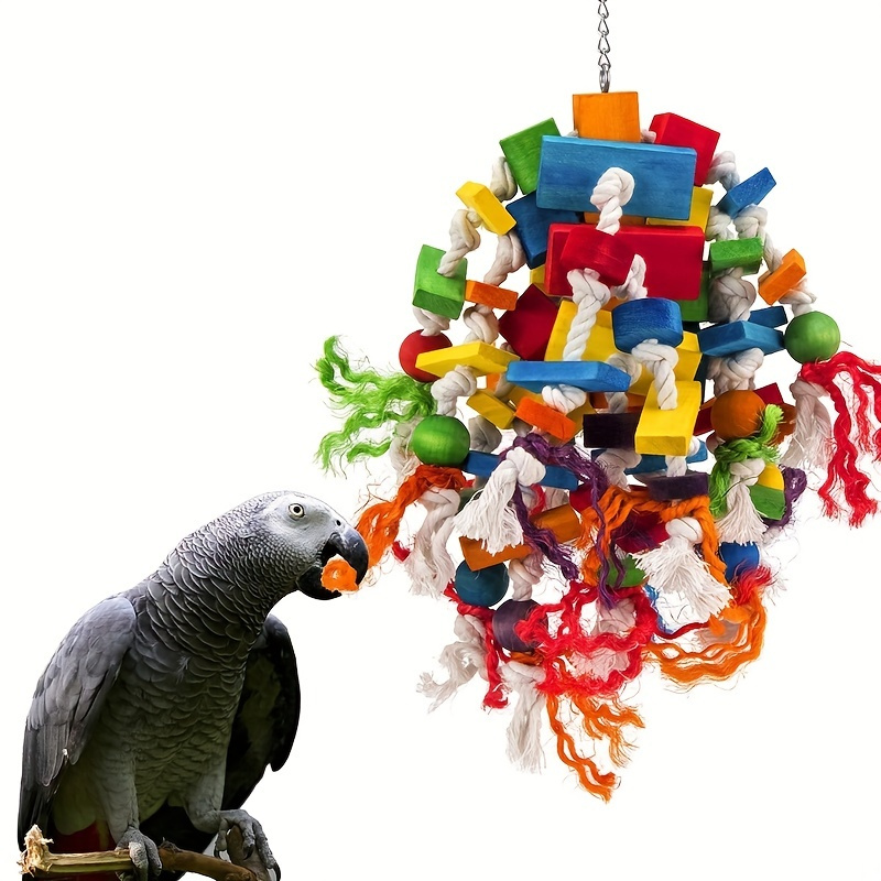 Natural Wooden Parrot Chewing Toy - Multicolored Bird Cage Bite Toy for Healthy Beak Maintenance and Mental Stimulation