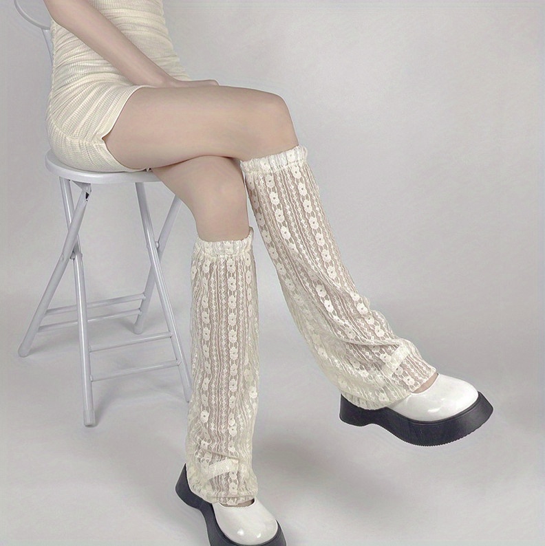 Hot Women Floral Lace Leg Warmers Flared Layered Ruffle Long Socks