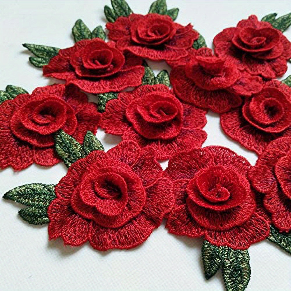 5pcs Water Soluble Embroidered Applique Cloth Stickers, Rose Pattern Thick Three-dimensional Flowers Patches For Jackets, Sew On Patches For Clothing Backpacks Jeans T-shirt