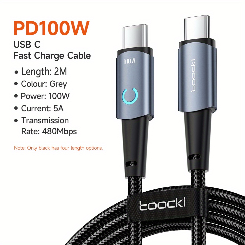 Câble USB Toocki PD 100W Type C Vers Type C Câble Chargeur - Temu