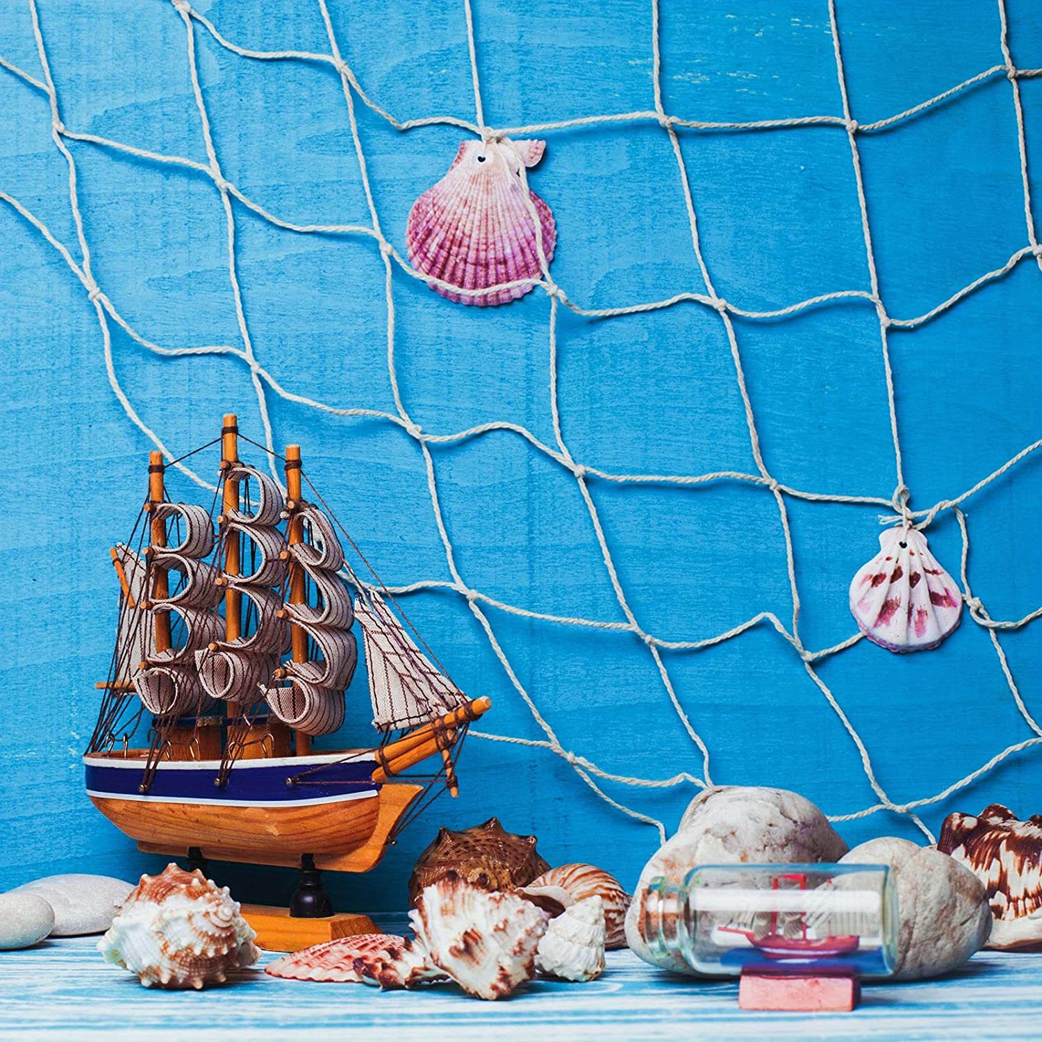 Nautical Fish Net Wall Decoration Beach Themed Wall Hangings Nautical  Fishing Net Decor Fish Net Decorative Party Decor with Starfish Ornaments  and Clips for Pirate Party Home Photographing Decor : : Home