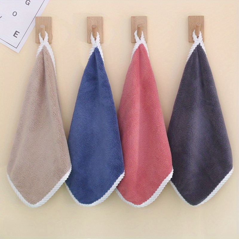 4 Pcs Hanging Hand Towels with Hanging Loop Absorbent Coral Fleece