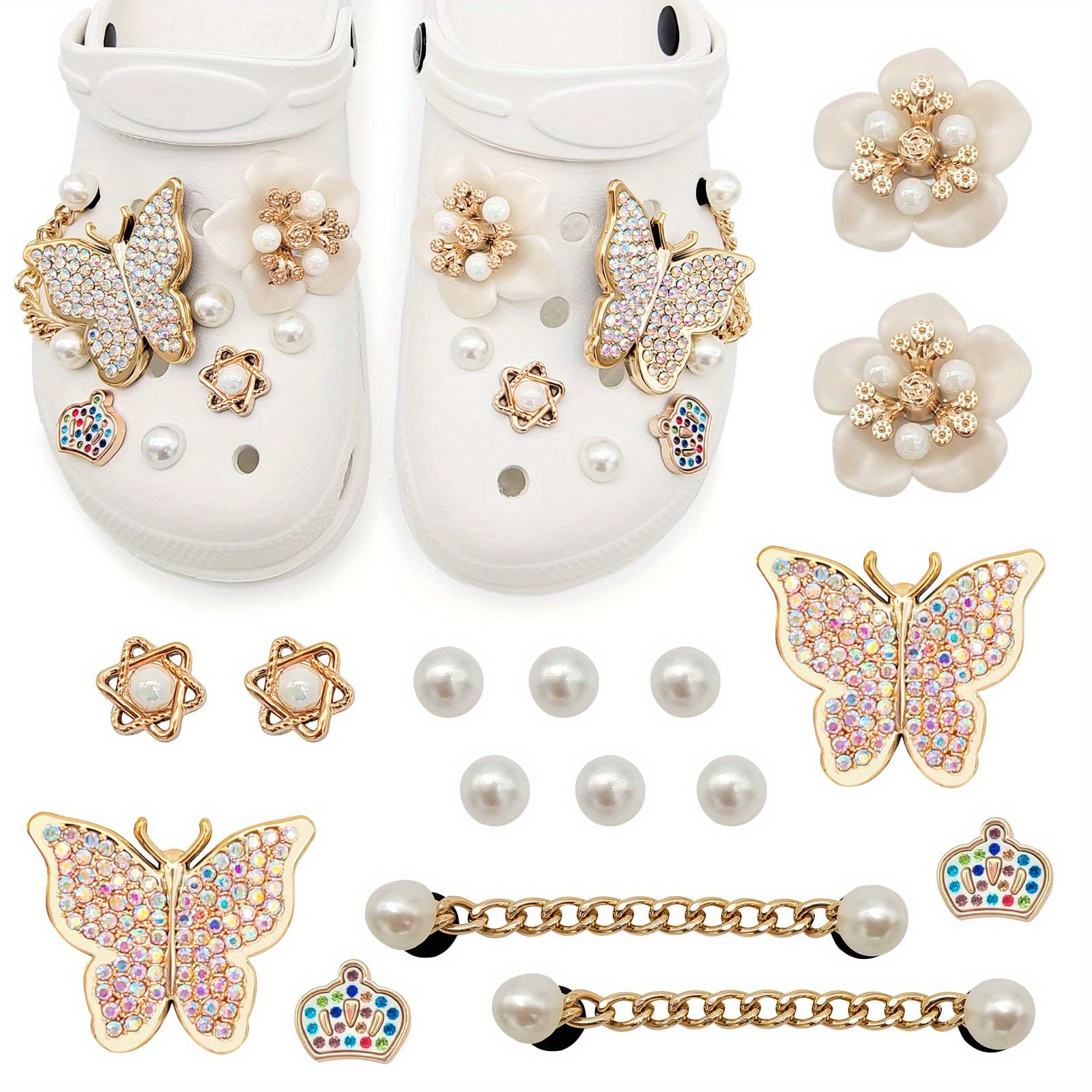Girls Shiny Shoe Charms, For Shoe Charms, Pearl Chain Sparkling Butterfly  Flower Charms Designer Jewelry - Temu United Arab Emirates