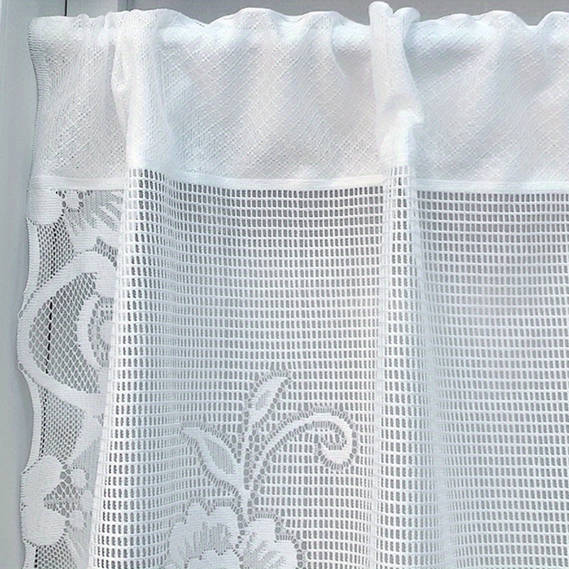 1pc elegant white lace flower print curtain for bedroom living room kitchen and study rod pocket window treatment for home decor details 2