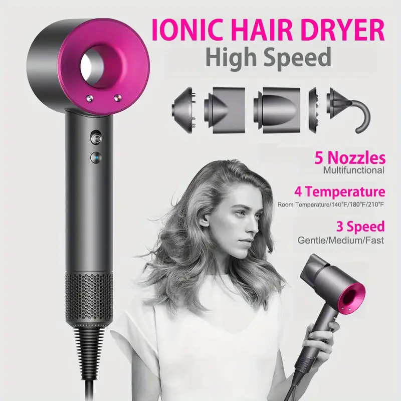 professional salon ionic hair dryer styler with diffuser for salon negative ionic high speed blow dryer with 5 magnetic nozzles details 0