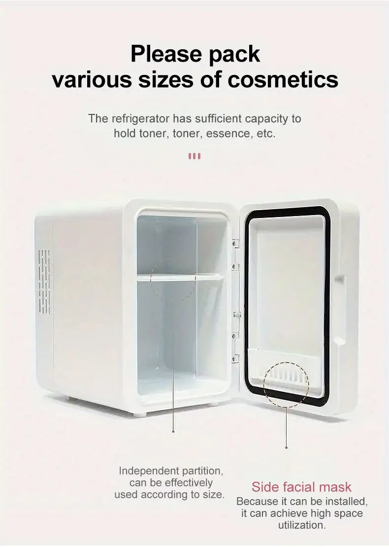 skincare fridge mini fridge with dimmable led mirror 6 liter 6 can cooler and warmer for refrigerating makeup skincare and food mini fridge for bedroom office and car pink white details 5