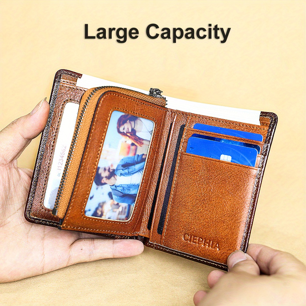 1pc Men's Genuine Leather Wallet Vintage Short Multi Function ID Card  Holder RFID Blocking Zipper Coin Pocket Billfold Give Gifts To Men On