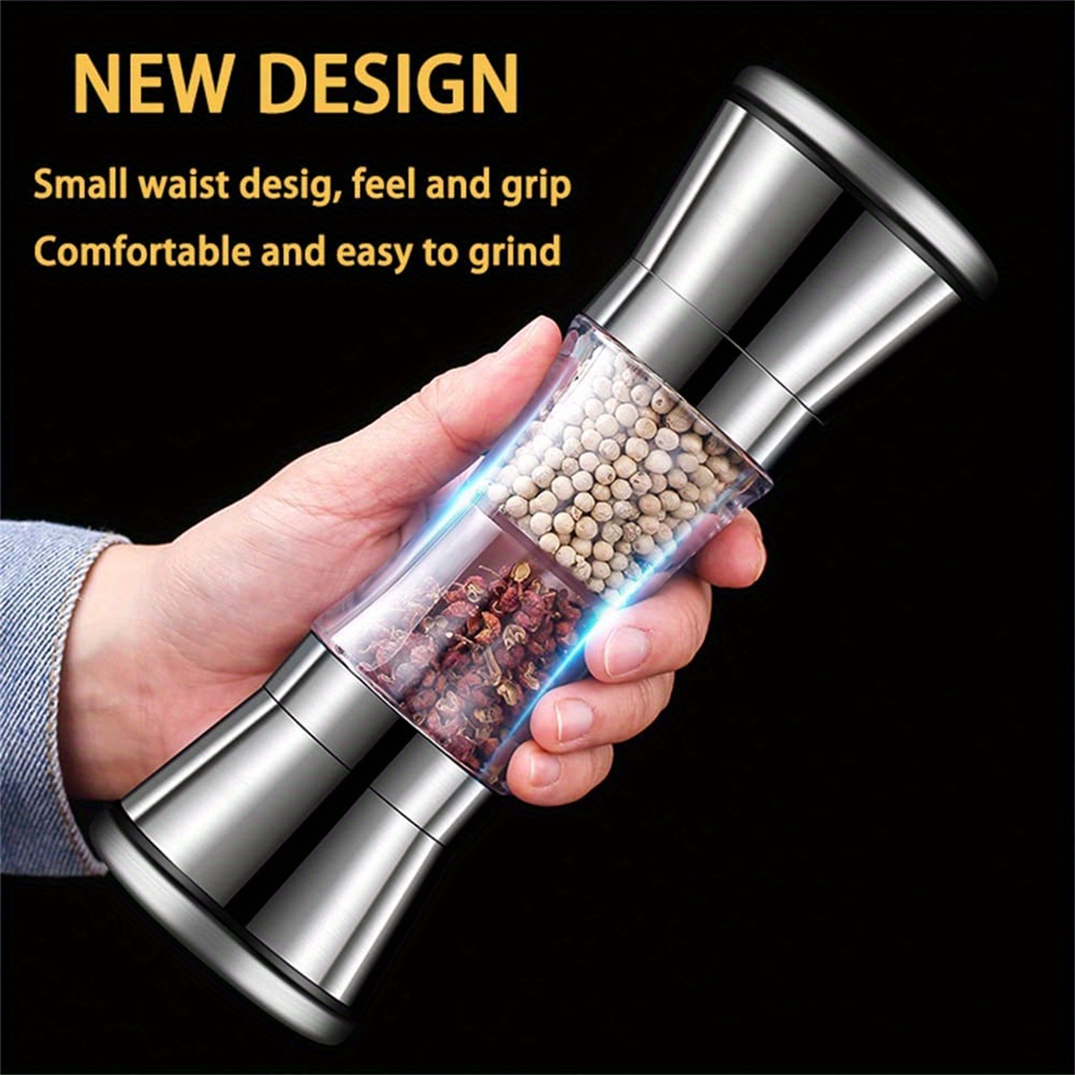 2 In 1 Pepper Mill Manual Stainless Steel Salt and Pepper Grinder Set with  Adjustable Ceramic Grinding Spice Grinder KitchenTool