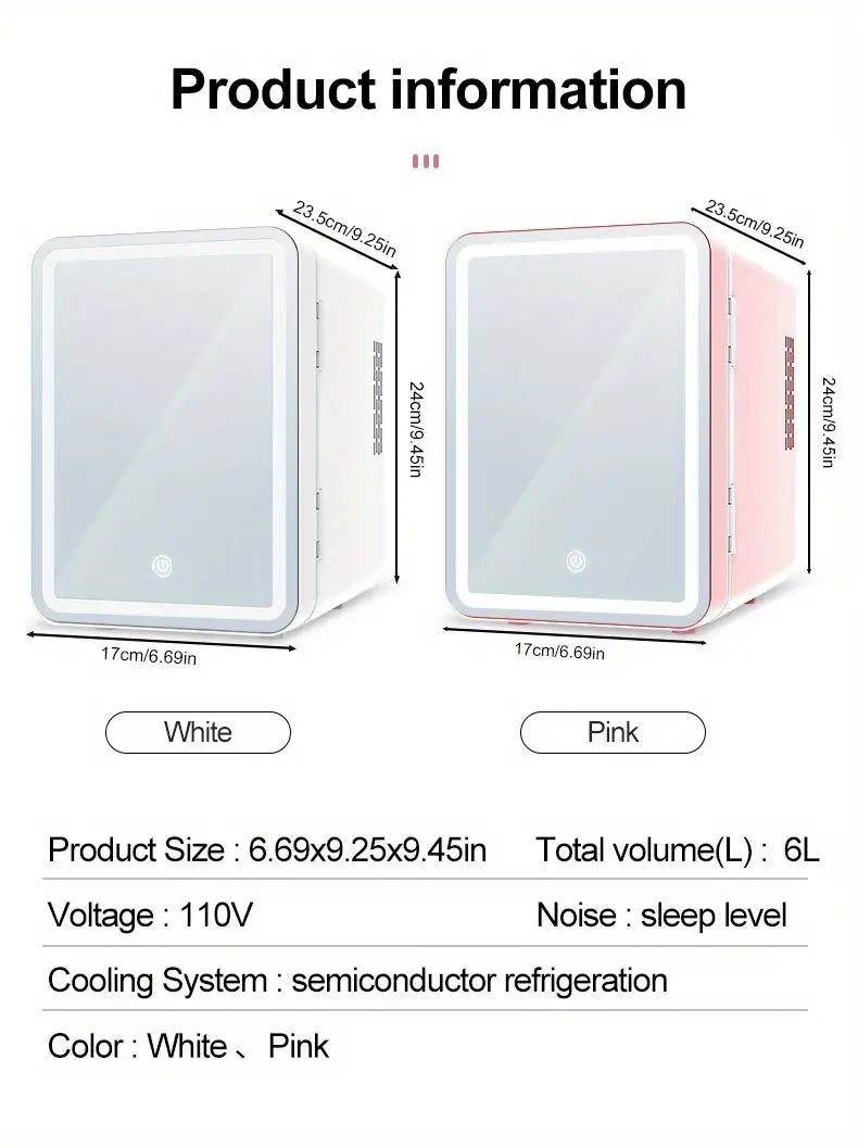 skincare fridge mini fridge with dimmable led mirror 6 liter 6 can cooler and warmer for refrigerating makeup skincare and food mini fridge for bedroom office and car pink white details 2