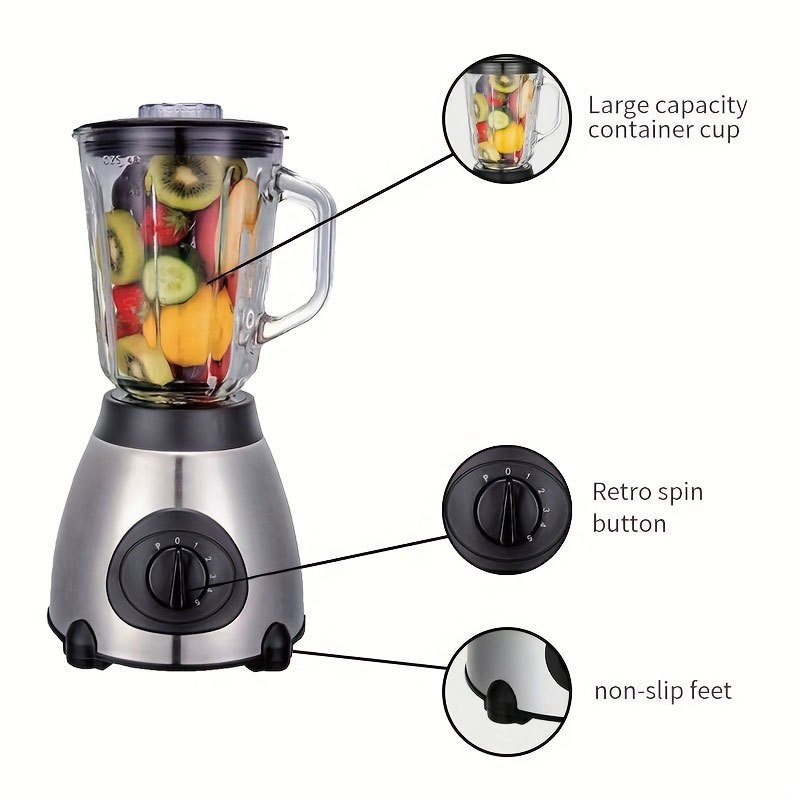 us plug 6pcs juicer 1000w with a 5 speed button 2 glass cups 2l juicer cup and 1 small grind cup powerful professional kitchen fruit food and milkshake mixer easy cleaning multifunctional fully automatic details 1