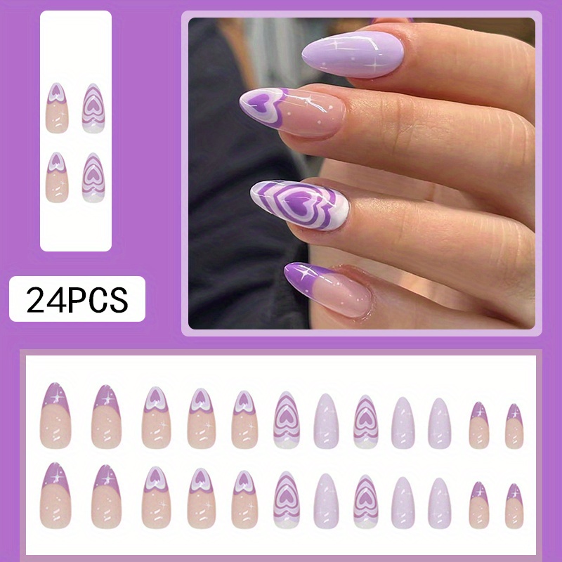 Purple Heart Rhinestone Press On Nails